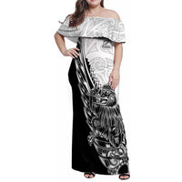 New Zealand Kiwi Rugby Custom Family Matching Off Shoulder Maxi Dress and Hawaiian Shirt Go Champions Maori Pattern LT05 Mom's Dress White - Polynesian Pride