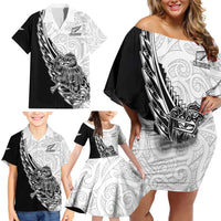 New Zealand Kiwi Rugby Custom Family Matching Off Shoulder Short Dress and Hawaiian Shirt Go Champions Maori Pattern LT05 - Polynesian Pride
