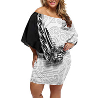 New Zealand Kiwi Rugby Custom Family Matching Off Shoulder Short Dress and Hawaiian Shirt Go Champions Maori Pattern LT05 Mom's Dress White - Polynesian Pride
