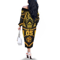 Custom Polynesia Beach Volleyball Family Matching Off The Shoulder Long Sleeve Dress and Hawaiian Shirt Gold Polynesian Tribal Pattern LT05 - Polynesian Pride