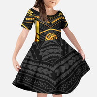 Custom Polynesia Beach Volleyball Family Matching Summer Maxi Dress and Hawaiian Shirt Gold Polynesian Tribal Pattern LT05 Daughter's Dress Gold - Polynesian Pride