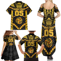 Custom Polynesia Beach Volleyball Family Matching Summer Maxi Dress and Hawaiian Shirt Gold Polynesian Tribal Pattern LT05 - Polynesian Pride