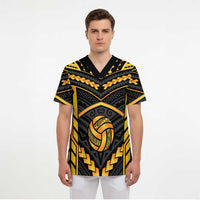 Custom Polynesia Beach Volleyball Scrub Top Gold Polynesian Tribal Pattern - Polynesian Pride