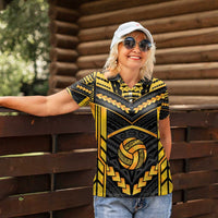 Custom Polynesia Beach Volleyball Women Polo Shirt Gold Polynesian Tribal Pattern - Polynesian Pride