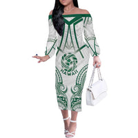 Custom Hawaii Volleyball Family Matching Off The Shoulder Long Sleeve Dress and Hawaiian Shirt Polynesian Pattern LT05 Mom's Dress Teal - Polynesian Pride