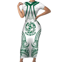 Custom Hawaii Volleyball Family Matching Short Sleeve Bodycon Dress and Hawaiian Shirt Polynesian Pattern LT05 Mom's Dress Teal - Polynesian Pride