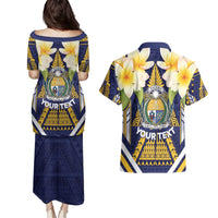 Personalised Nauru Independence Day Couples Matching Puletasi and Hawaiian Shirt Coat Of Arms With Plumeria LT05 - Polynesian Pride