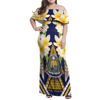 Personalised Nauru Independence Day Family Matching Off Shoulder Maxi Dress and Hawaiian Shirt Coat Of Arms With Plumeria - Polynesian Pride