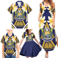 Personalised Nauru Independence Day Family Matching Summer Maxi Dress and Hawaiian Shirt Coat Of Arms With Plumeria LT05 - Polynesian Pride