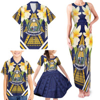 Personalised Nauru Independence Day Family Matching Tank Maxi Dress and Hawaiian Shirt Coat Of Arms With Plumeria LT05 - Polynesian Pride