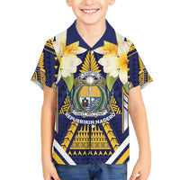 Personalised Nauru Independence Day Kid Hawaiian Shirt Coat Of Arms With Plumeria - Polynesian Pride