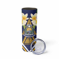Personalised Nauru Independence Day Skinny Tumbler Coat Of Arms With Plumeria LT05 - Polynesian Pride
