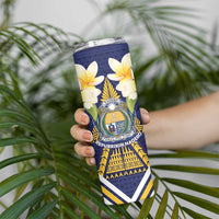 Personalised Nauru Independence Day Skinny Tumbler Coat Of Arms With Plumeria LT05 - Polynesian Pride