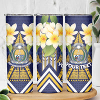 Personalised Nauru Independence Day Skinny Tumbler Coat Of Arms With Plumeria LT05 - Polynesian Pride