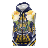 Personalised Nauru Independence Day Sleeveless Zip Hoodie Coat Of Arms With Plumeria LT05 Navy - Polynesian Pride