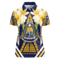 Personalised Nauru Independence Day Women Polo Shirt Coat Of Arms With Plumeria LT05 Female Navy - Polynesian Pride
