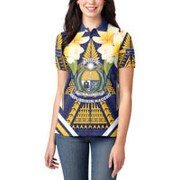 Personalised Nauru Independence Day Women Polo Shirt Coat Of Arms With Plumeria LT05 - Polynesian Pride