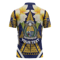 Personalised Nauru Independence Day Zipper Polo Shirt Coat Of Arms With Plumeria LT05 - Polynesian Pride