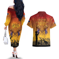 ANZAC Day Couples Matching Off The Shoulder Long Sleeve Dress and Hawaiian Shirt Australia And New Zealand Slouch Hats LT05 - Polynesian Pride