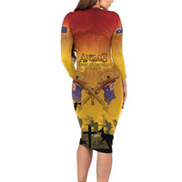 ANZAC Day Long Sleeve Bodycon Dress Australia And New Zealand Slouch Hats LT05 - Polynesian Pride