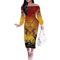 ANZAC Day Off The Shoulder Long Sleeve Dress Australia And New Zealand Slouch Hats LT05 Women Yellow - Polynesian Pride