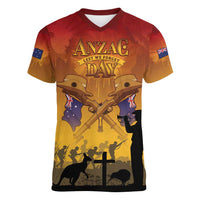 ANZAC Day Women V-Neck T-Shirt Australia And New Zealand Slouch Hats LT05 Female Yellow - Polynesian Pride