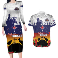 New Zealand And Australia ANZAC Last Post Couples Matching Long Sleeve Bodycon Dress and Hawaiian Shirt LT05 Blue - Polynesian Pride