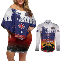 New Zealand And Australia ANZAC Last Post Couples Matching Off Shoulder Short Dress and Long Sleeve Button Shirt LT05 Blue - Polynesian Pride