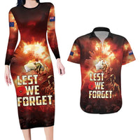 Honouring The ANZAC Spirit Couples Matching Long Sleeve Bodycon Dress and Hawaiian Shirt Gallipoli Lest We Forget LT05 Red - Polynesian Pride