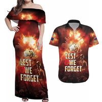 Honouring The ANZAC Spirit Couples Matching Off Shoulder Maxi Dress and Hawaiian Shirt Gallipoli Lest We Forget LT05 Red - Polynesian Pride
