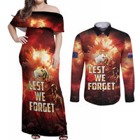 Honouring The ANZAC Spirit Couples Matching Off Shoulder Maxi Dress and Long Sleeve Button Shirt Gallipoli Lest We Forget LT05 Red - Polynesian Pride