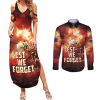 Honouring The ANZAC Spirit Couples Matching Summer Maxi Dress and Long Sleeve Button Shirt Gallipoli Lest We Forget LT05 Red - Polynesian Pride