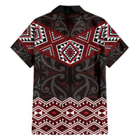 New Zealand Aotearoa Family Matching Off Shoulder Maxi Dress and Hawaiian Shirt Red Taniko Art Maori Pattern LT05 - Polynesian Pride