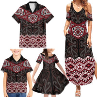 New Zealand Aotearoa Family Matching Summer Maxi Dress and Hawaiian Shirt Red Taniko Art Maori Pattern LT05 - Polynesian Pride