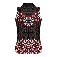 New Zealand Aotearoa Women Sleeveless Polo Shirt Red Taniko Art Maori Pattern LT05 - Polynesian Pride