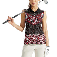 New Zealand Aotearoa Women Sleeveless Polo Shirt Red Taniko Art Maori Pattern LT05 - Polynesian Pride