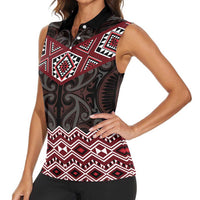 New Zealand Aotearoa Women Sleeveless Polo Shirt Red Taniko Art Maori Pattern LT05 - Polynesian Pride