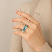 New Zealand Aotearoa Classic Ring Turquoise Taniko Art Maori Pattern LT05 - Polynesian Pride