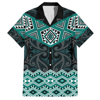 New Zealand Aotearoa Family Matching Off The Shoulder Long Sleeve Dress and Hawaiian Shirt Turquoise Taniko Art Maori Pattern LT05 Dad's Shirt - Short Sleeve Turquoise - Polynesian Pride