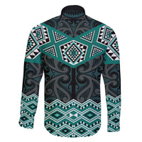New Zealand Aotearoa Family Matching Off The Shoulder Long Sleeve Dress and Hawaiian Shirt Turquoise Taniko Art Maori Pattern LT05 - Polynesian Pride
