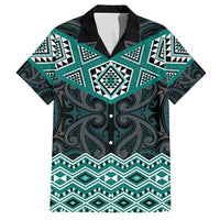 New Zealand Aotearoa Family Matching Off Shoulder Maxi Dress and Hawaiian Shirt Turquoise Taniko Art Maori Pattern LT05 Dad's Shirt - Short Sleeve Turquoise - Polynesian Pride