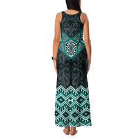 New Zealand Aotearoa Family Matching Tank Maxi Dress and Hawaiian Shirt Turquoise Taniko Art Maori Pattern LT05 - Polynesian Pride