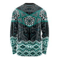 New Zealand Aotearoa Long Sleeve Shirt Turquoise Taniko Art Maori Pattern
