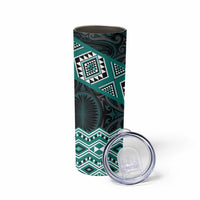 New Zealand Aotearoa Skinny Tumbler Turquoise Taniko Art Maori Pattern LT05 - Polynesian Pride