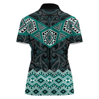 New Zealand Aotearoa Women Polo Shirt Turquoise Taniko Art Maori Pattern