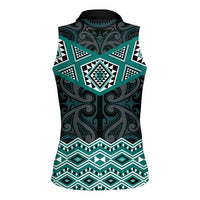 New Zealand Aotearoa Women Sleeveless Polo Shirt Turquoise Taniko Art Maori Pattern LT05 - Polynesian Pride