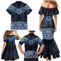 New Zealand Aotearoa Family Matching Mermaid Dress and Hawaiian Shirt Blue Taniko Art Maori Pattern LT05 - Polynesian Pride
