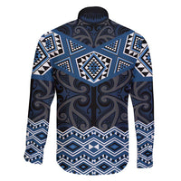 New Zealand Aotearoa Family Matching Off Shoulder Maxi Dress and Hawaiian Shirt Blue Taniko Art Maori Pattern LT05 - Polynesian Pride