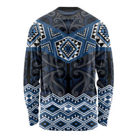New Zealand Aotearoa Long Sleeve Shirt Blue Taniko Art Maori Pattern
