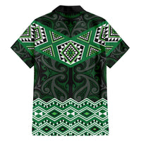 New Zealand Aotearoa Family Matching Off The Shoulder Long Sleeve Dress and Hawaiian Shirt Green Taniko Art Maori Pattern LT05 - Polynesian Pride